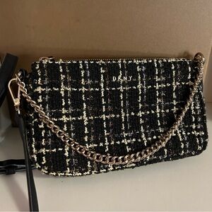 DKNY Black Tweed Chain Shoulder Bag